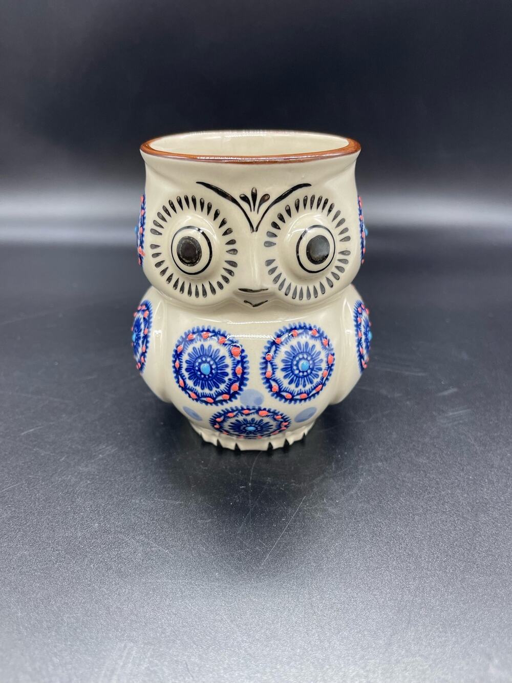 Royal Owl Coffee Cup Mug Blue Embossed 3D Relief Design